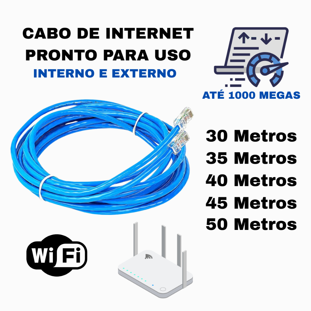 Cabo De Rede Azul RJ45 1GB Pc Notebook Roteador Sm