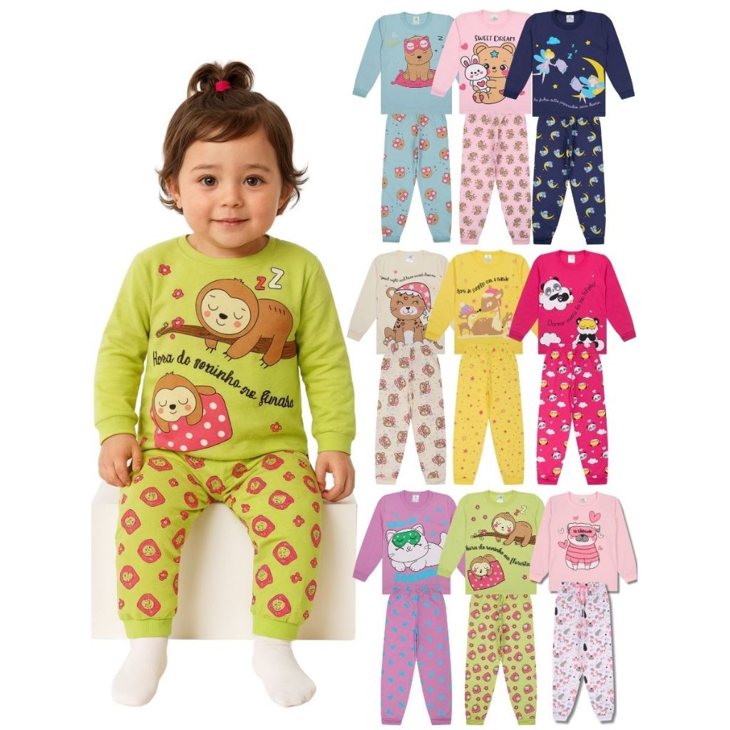 Kit Sortido 2 ,6 ou 10 Peças Pijama Manga Longa B