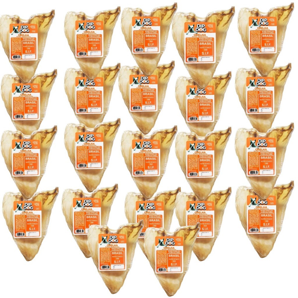 KIT 22 UNIDADES MORDEDOR ORELHA BOVINA NATURAL DIP