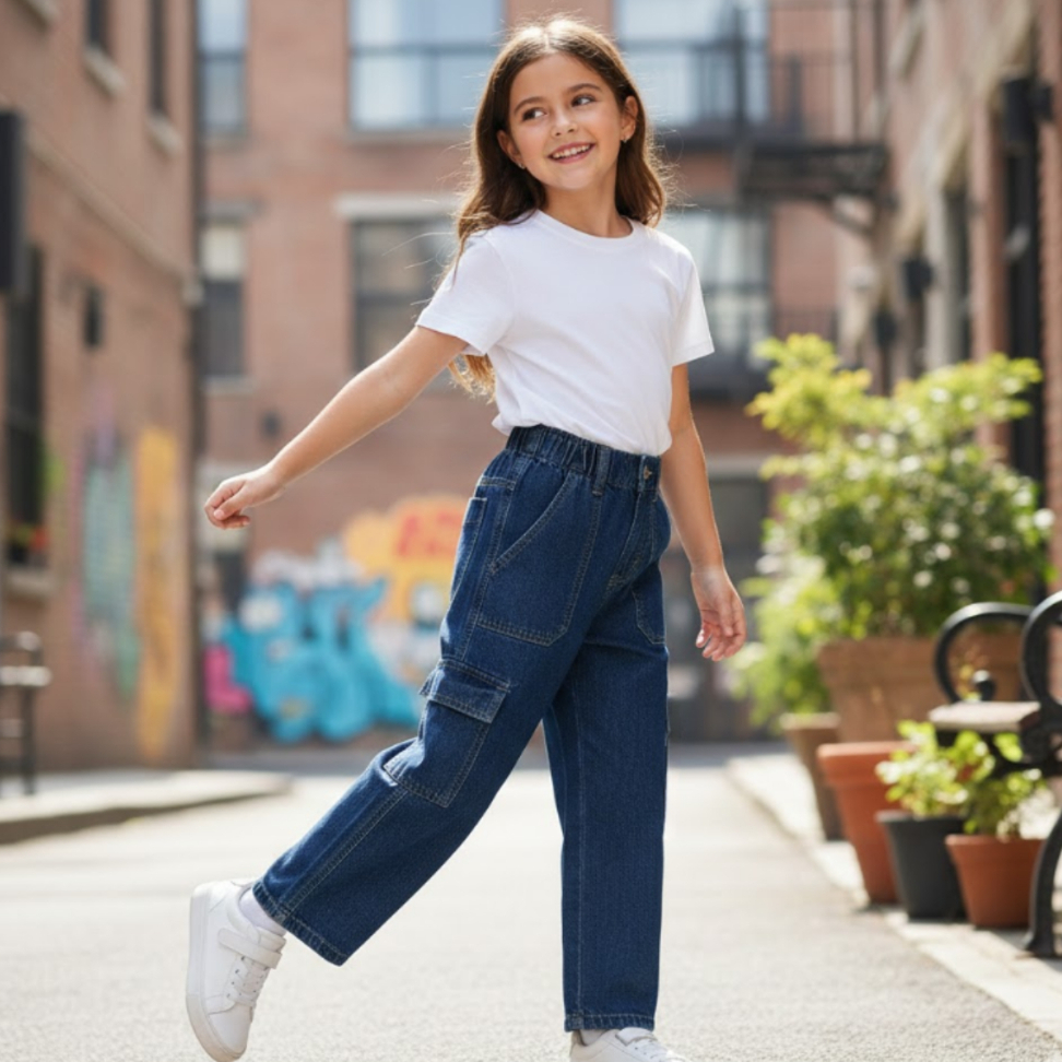 Calça Jeans Feminina Cargo 1 Bolso Lateral Azul R