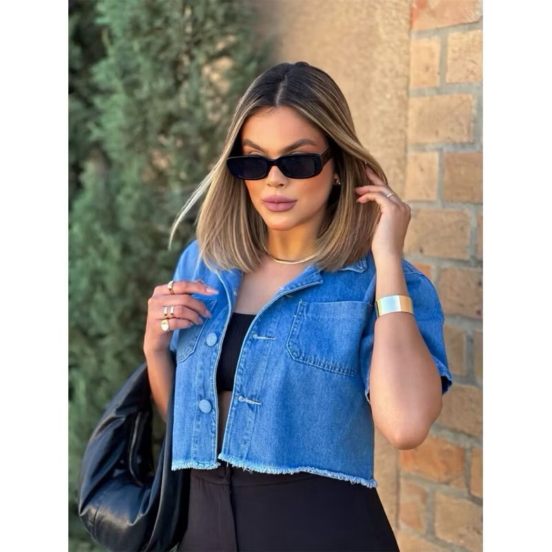 jaqueta feminina jeans Roupa mang curta jaqueta ma