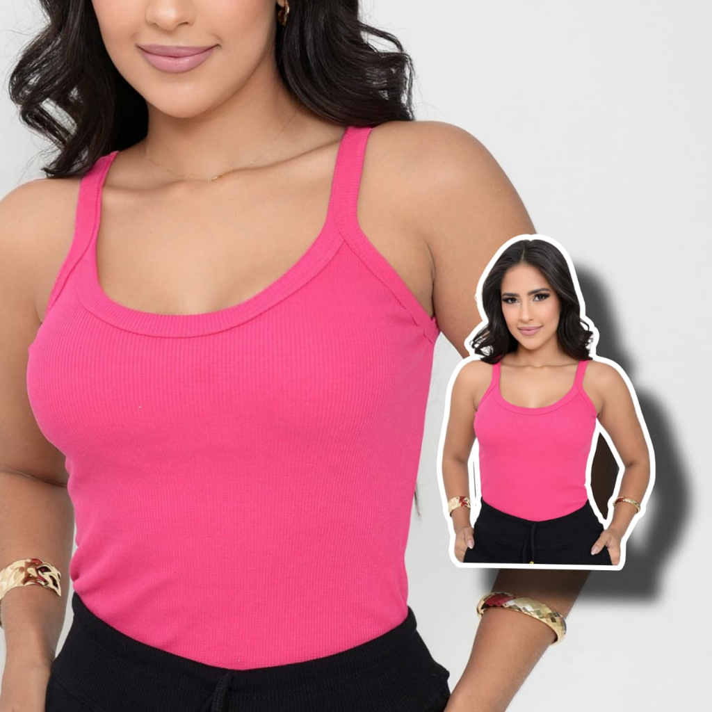 Regata Básica Alça Feminina Canelada Algodão Pr