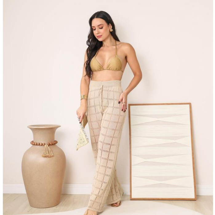 Calça Saída de Praia Tricot Moda Feminina Croch�