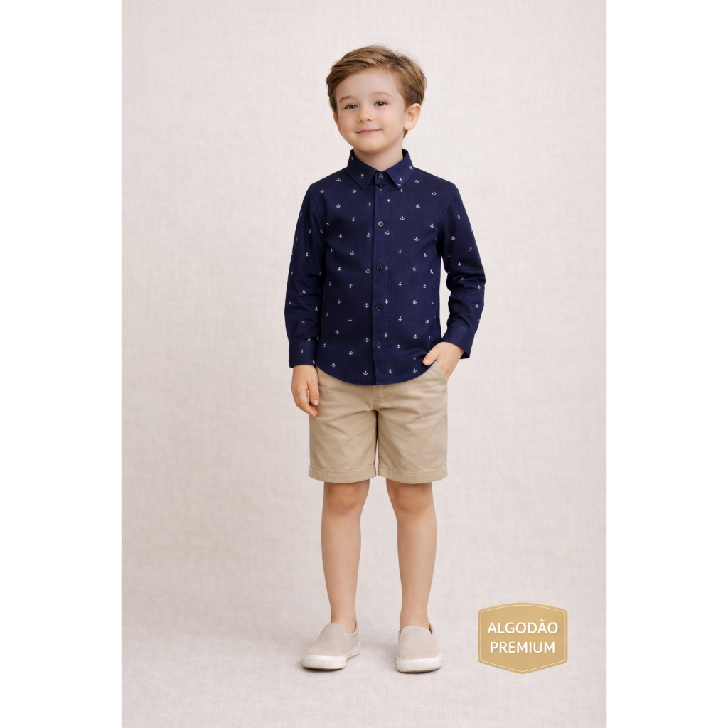 Camisa Social Infantil Manga Longa Menino Do 2 ao 
