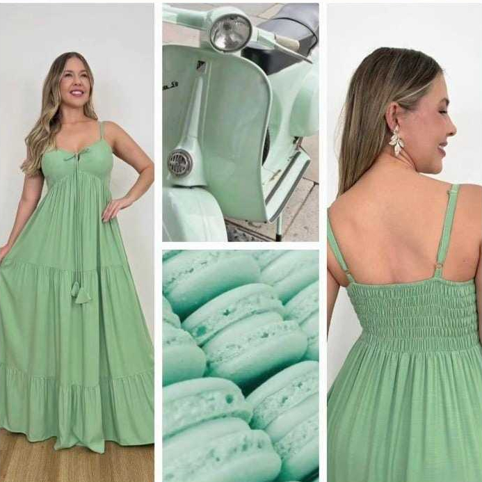 Vestdo Feminino Longo Com Bojo, Alça, Elastico na