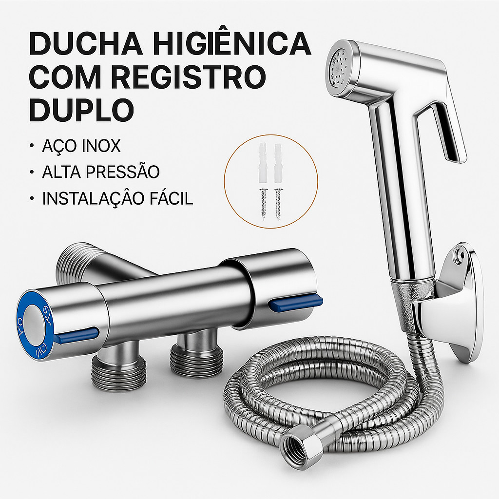 Ducha Higiênica Inox com Registro e Dupla Saída 
