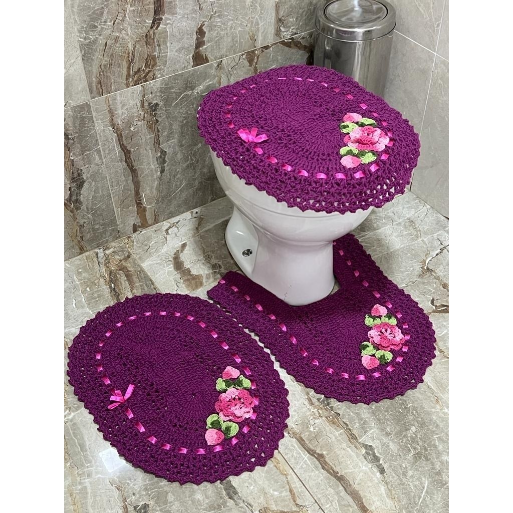 Jogo de Banheiro em Crochê 3 Pçs Colorido com Fi