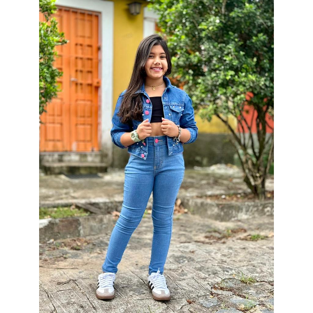 Calça jeans skinny infantil menina