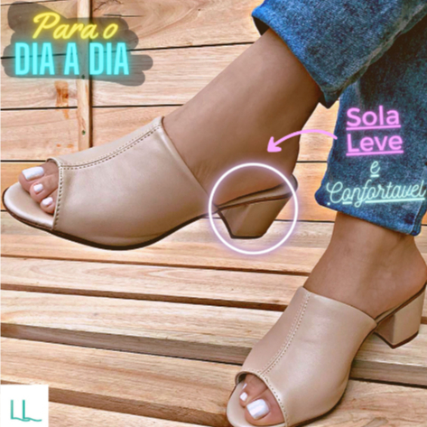 Tamanco Salto Medio Grosso Estilo Babuche Bico Abe