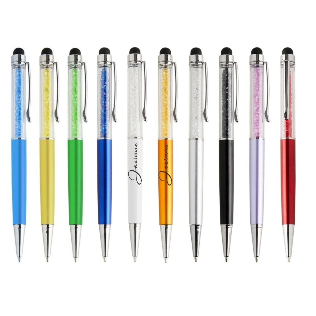 50 unidades de Caneta Plástica Touch com cristais
