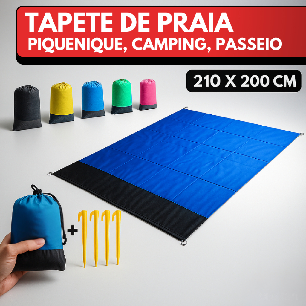 Tapete Praia 210 x 200 cm Impermeável Para Piquen
