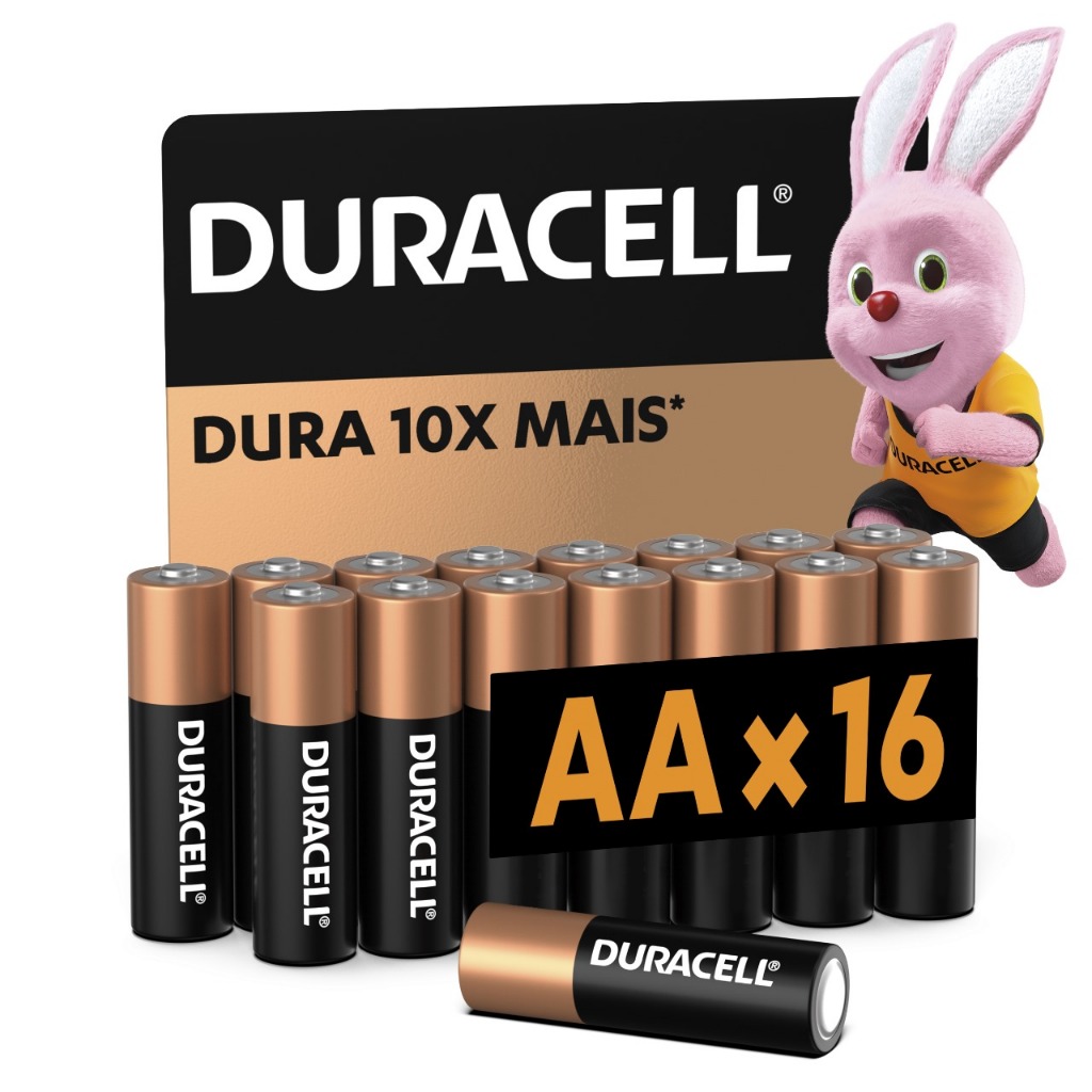 Pilha Alcalina AA Pequena Duracell Com 16 Unidades