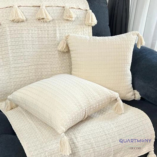 Kit 2 Capa Almofada Pompom Cru Algodão Almofadas 