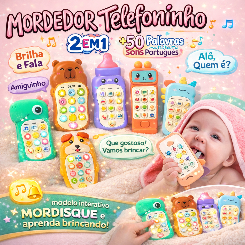 Brinquedo Telefone Celular Musical Infantil e Mord