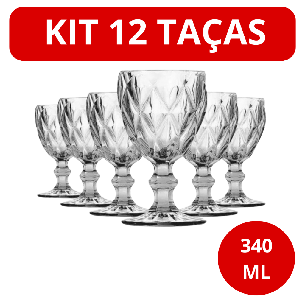 Jogo de 6/12 Taças de Vidro Luxo Diamond Premium 