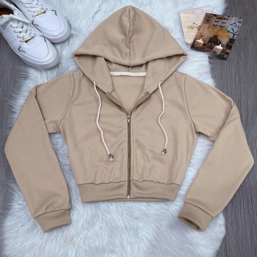 Moletom Curto Feminino com Capuz e Zíper Frontal 