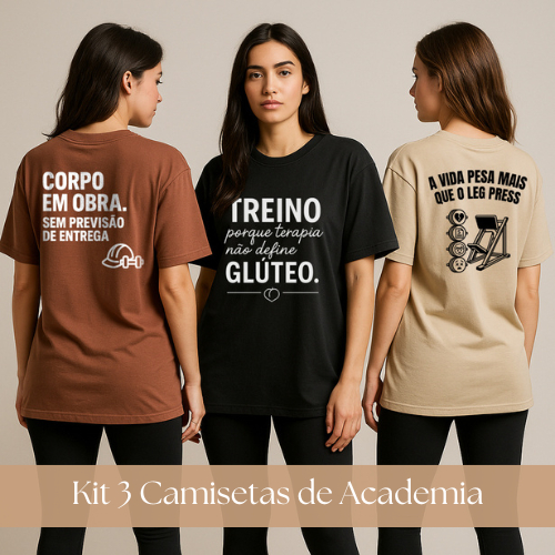 Kit 3 Camisetas de Academia Feminina Oversized Con