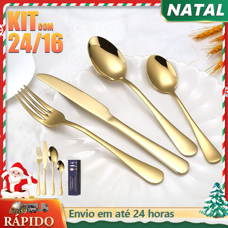 Conjunto De Talheres Dourado De Luxo Inoxidável 2