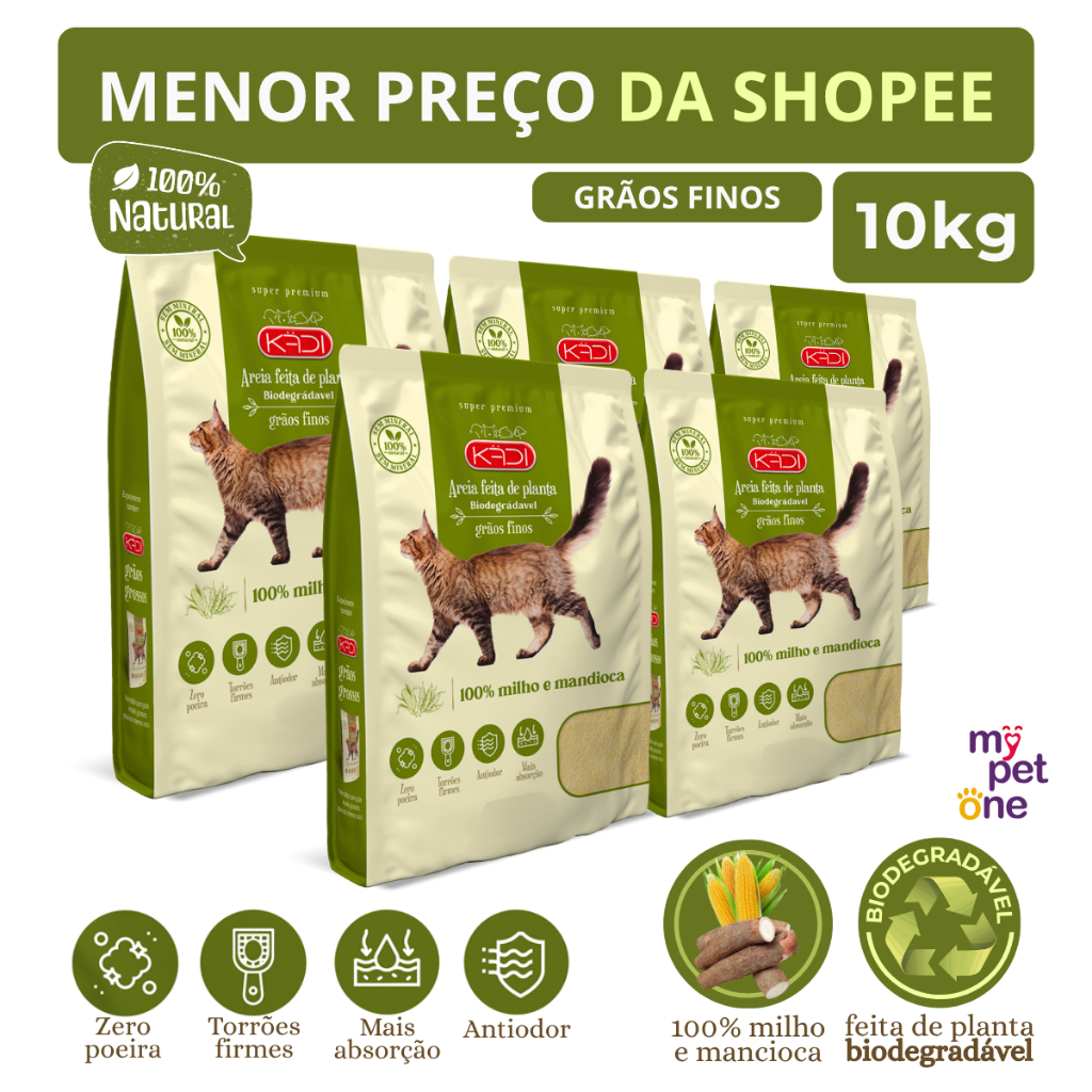 Areia Biodegradável Kadi Grãos Finos – 4Kg