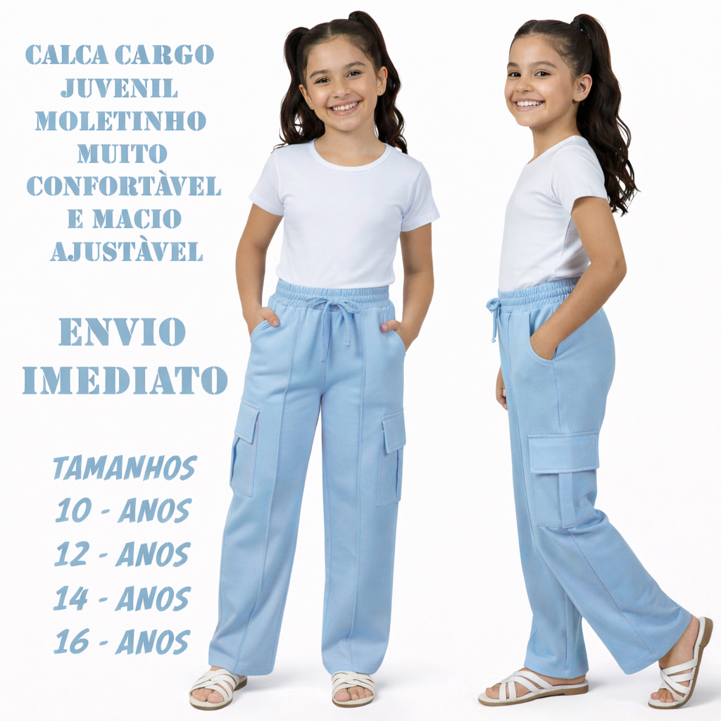 CALÇA CARGO JUVENIL MOLETINHO BOLSO
