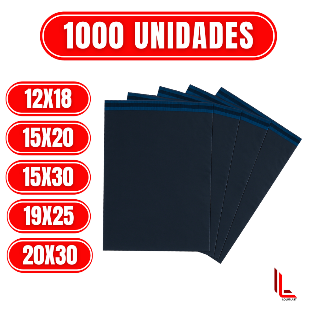 Kit 1000 Envelopes de Segurança Plástico Preto A