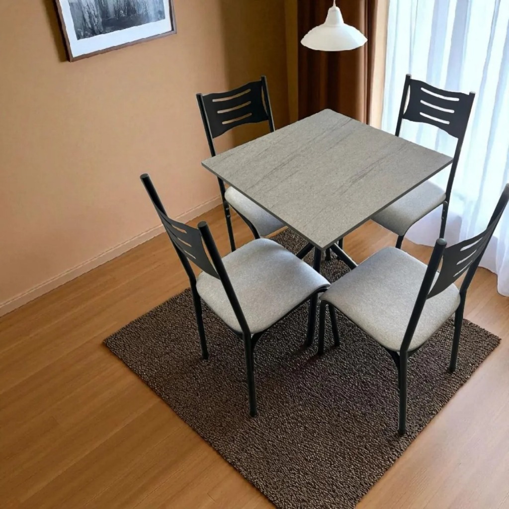 Conjunto Sala de Jantar  Mesa Tampo de mdf com 4 C