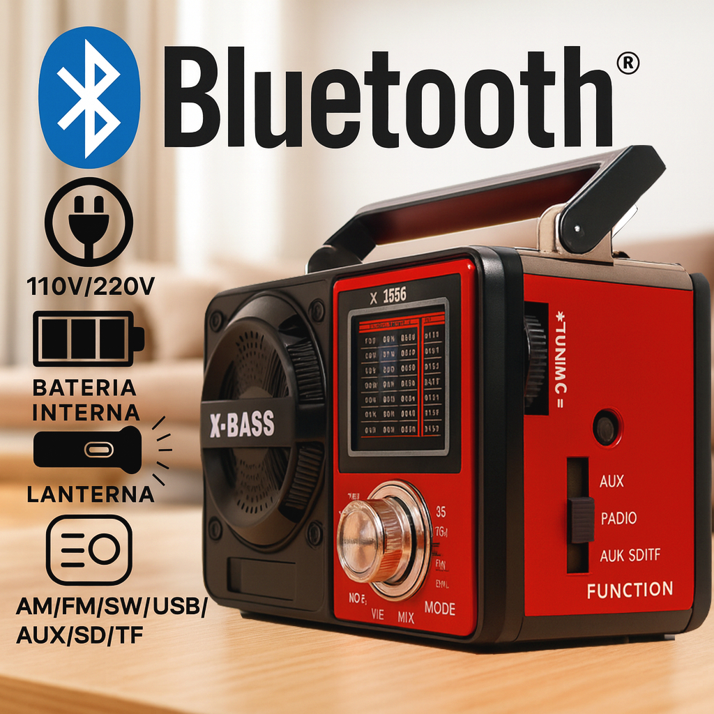 Rádio Retrô Vintage Portátil Bluetooth Recarreg