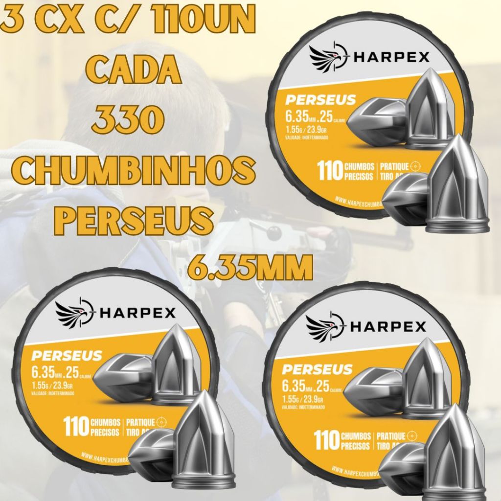 Kit 3x Chumbinho Harpex Perseus 6.35mm .25 Pontiag
