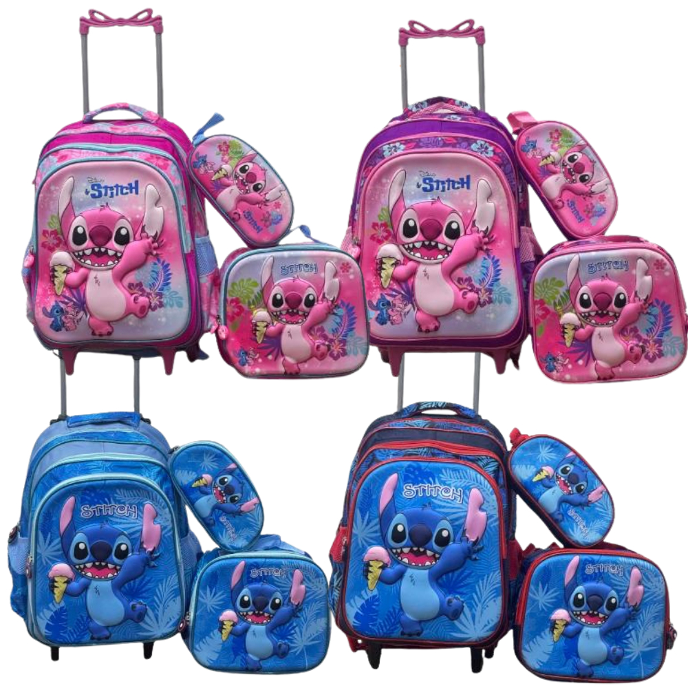 Kit Mochila Stitch 3D Escolar Feminina e Masculina