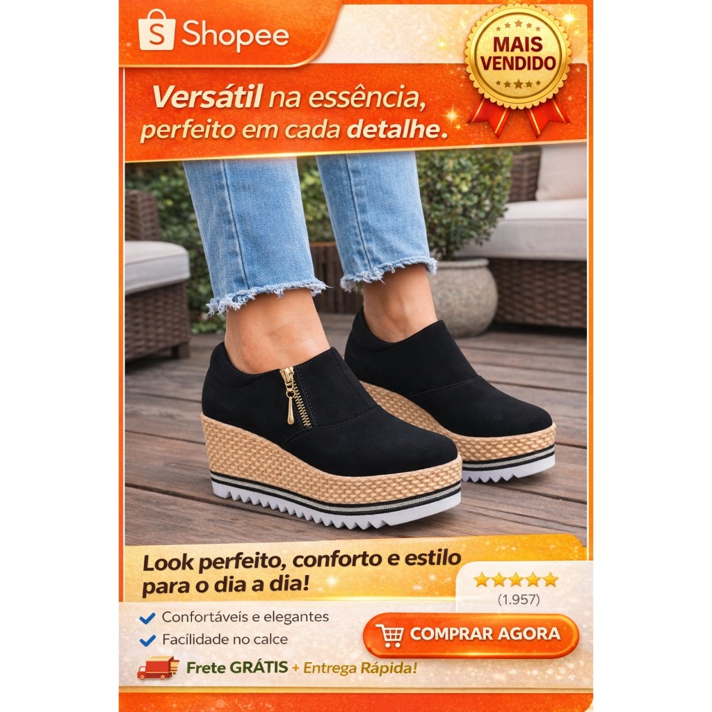 Tênis Feminino Ziper Plataforma