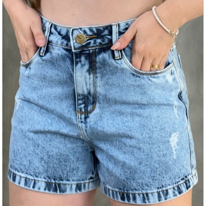 Short jeans Feminino Cintura Alta BLOGUEIRA 100% A