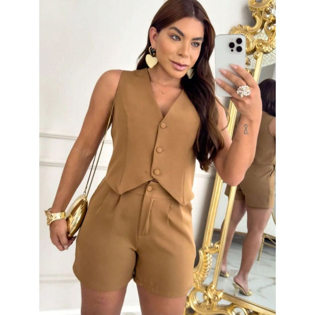 Conjunto Feminino short e colete ALFAITARIA luxo