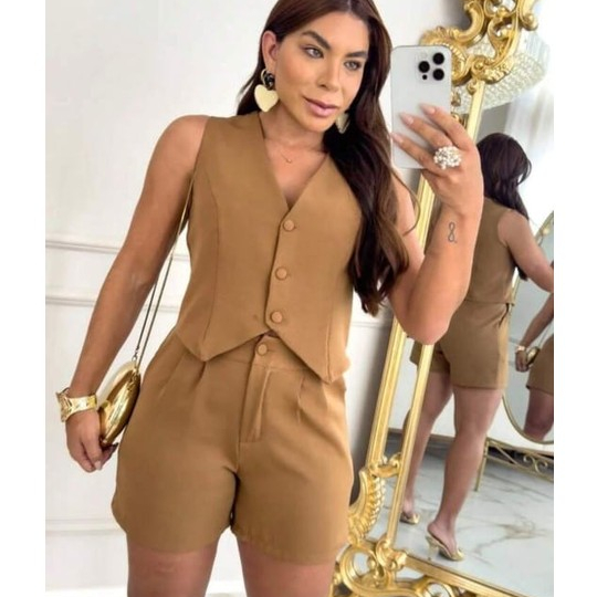 conjunto social feminino alfaiataria short e colet