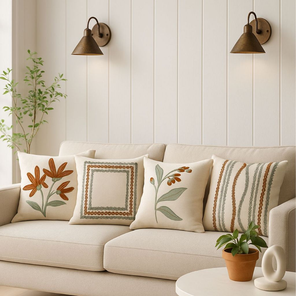 Kit 4 Capas de Almofada Linho Estampada Moderna Fo