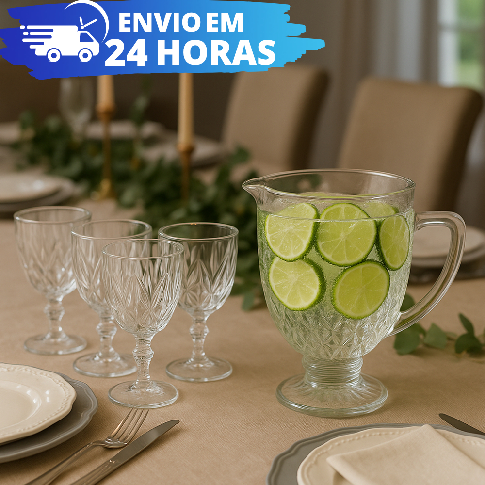 Conjunto Jarra Diamond 1200ML e Jogo Taças 340ML 