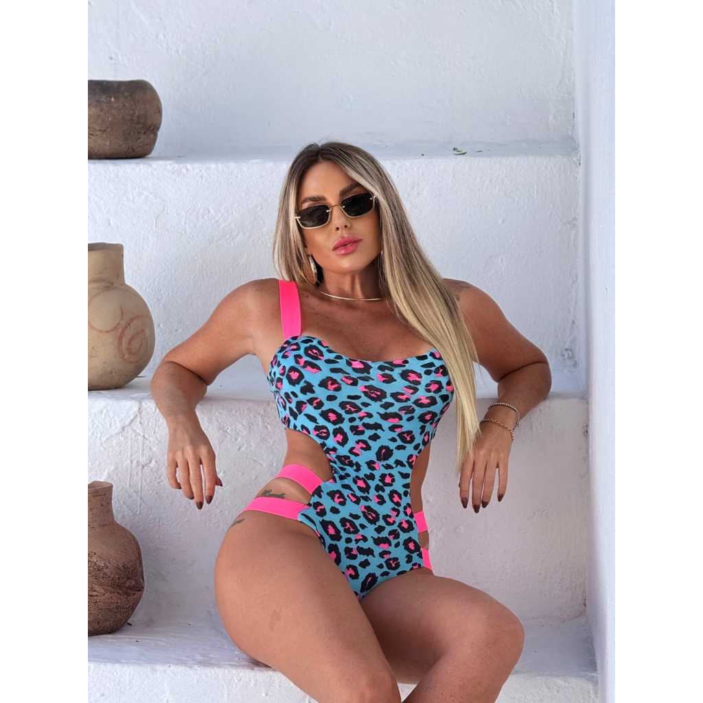 Maiô Biquini Bicolor Neon Com Bojo Alças Reforç