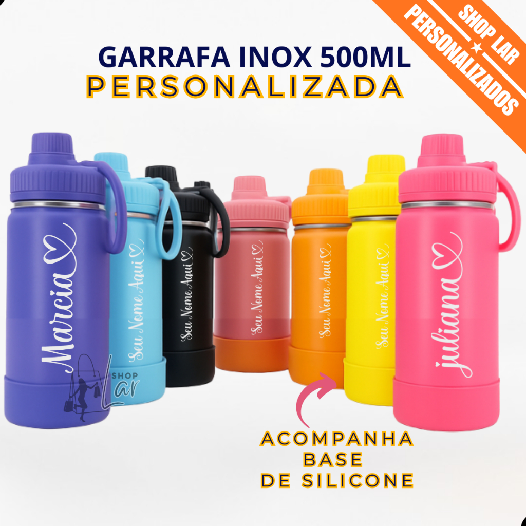 Garrafa Térmica Inox 500ml / 600ml + Base Silicon