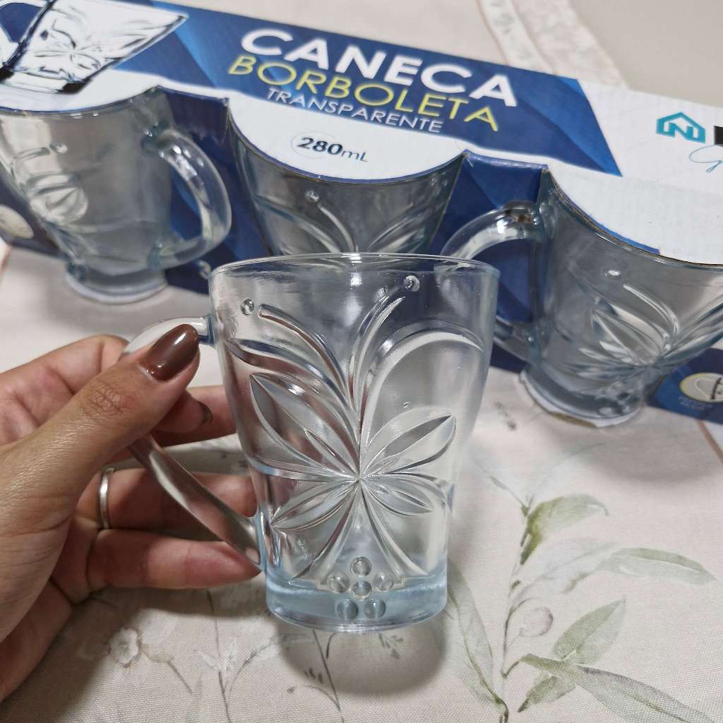 Xícara de Vidro 280ml com Alça Jogo com 3 ou 6 P