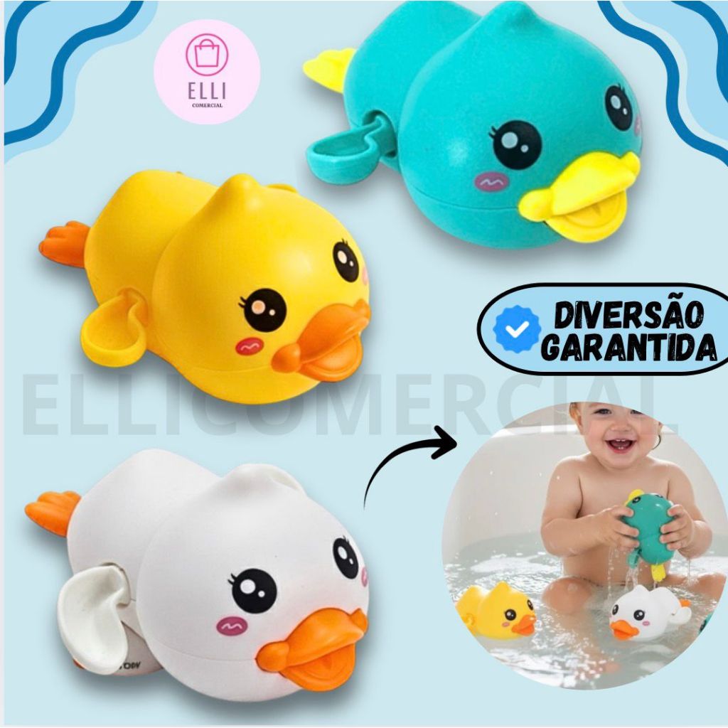 Kit Banho Patinho Divertido Brinquedo A Corda Que 