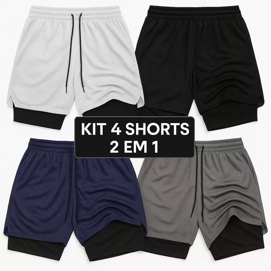 Kit 4 Shorts Masculinos 2 em 1 Academia Secagem R�