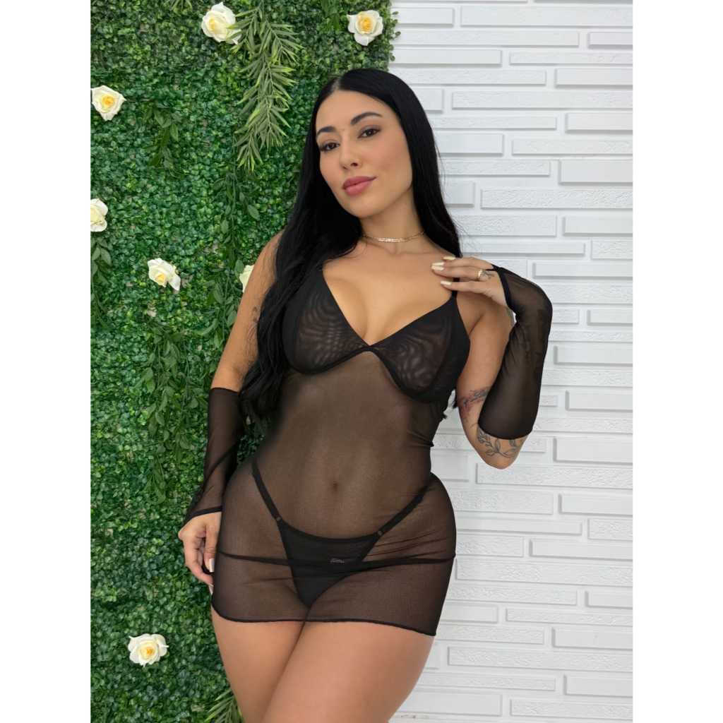 Camisola Sexy Feminina Camisola Tule Calcinha Fio