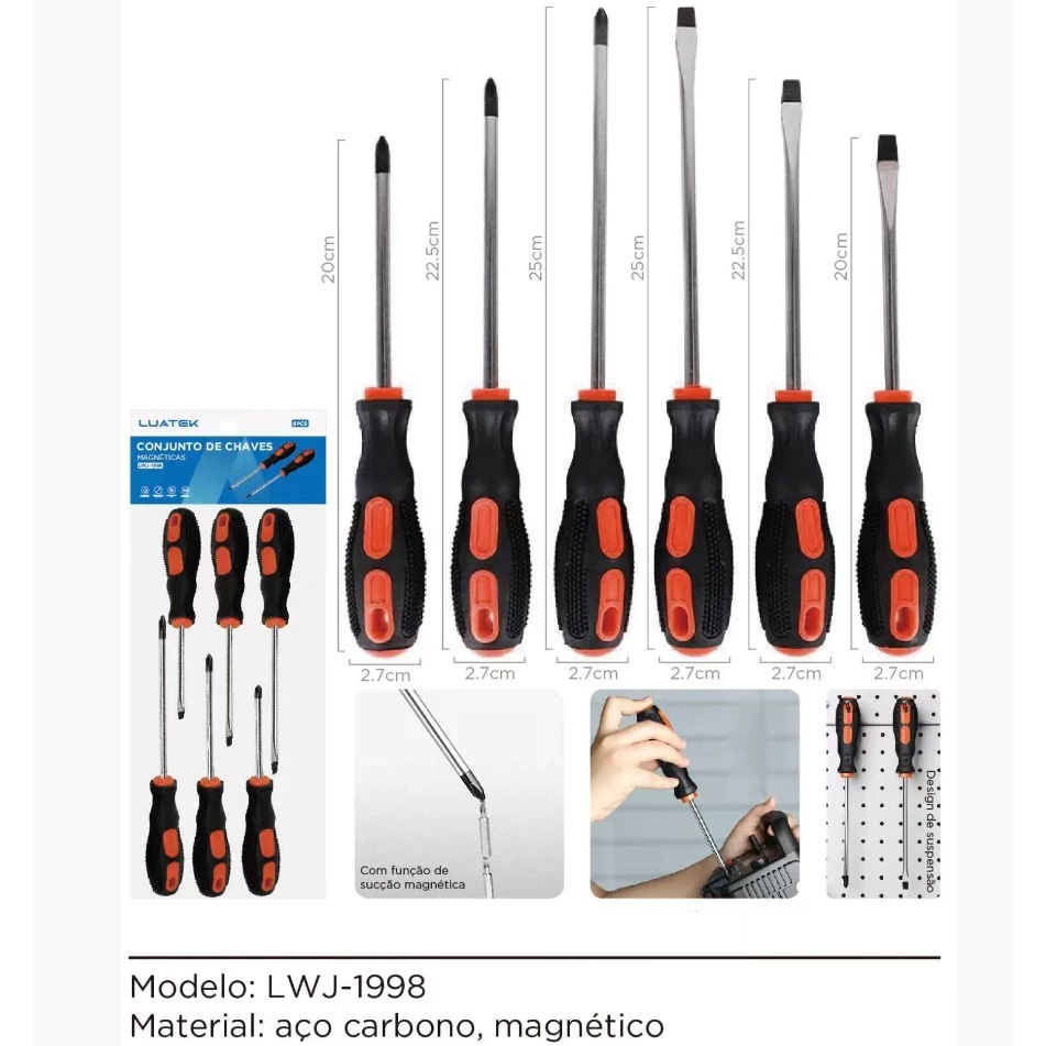 Jogo De Chaves De Fenda E Philips Com 6 Peças em 