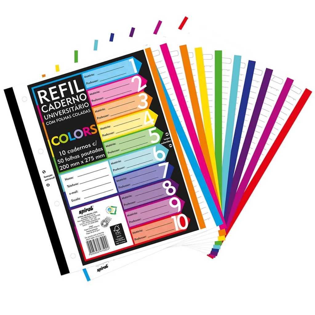 Folha Fichário A4 Universitário 4 furos Refil c/