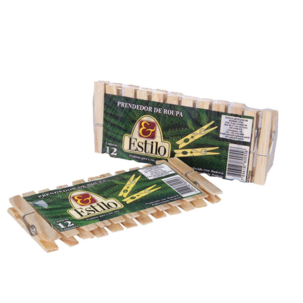 Prendedor de Roupa Madeira com 12 Unidades –