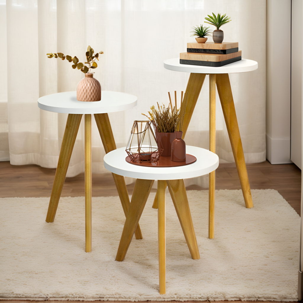 Jogo de Mesinha Lateral Redonda, Sala, Pé Palito,