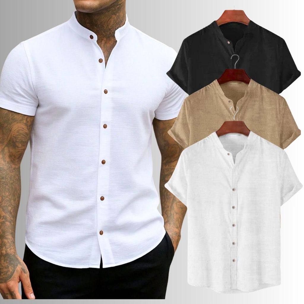 Camisa Masculina Gola Padre Social Manga Curta Pre