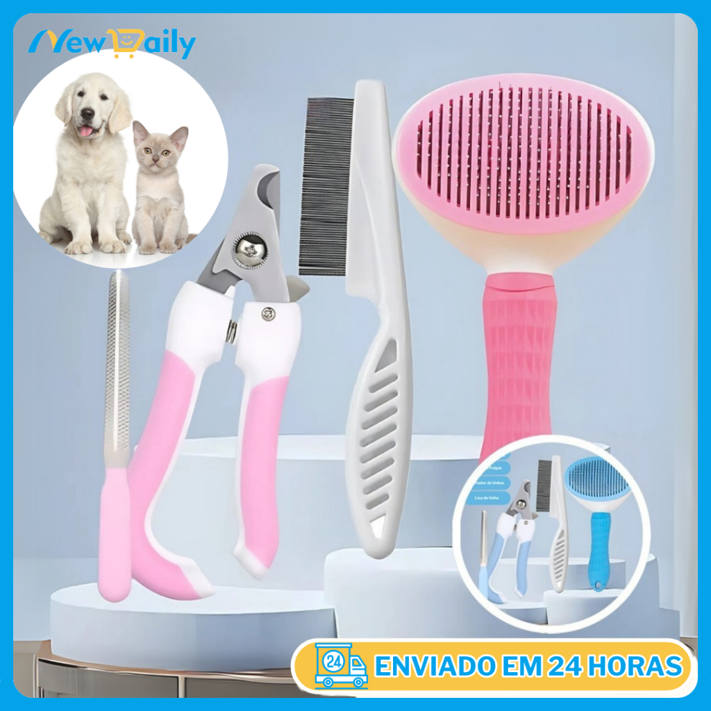 KIT 4 Pçs para Pets: Escova Removedora Tira Pelos