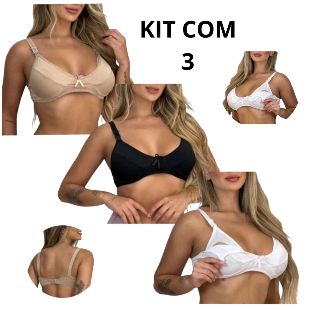 kit 3 Sutiã Para Amamentação Poliéster pós pa