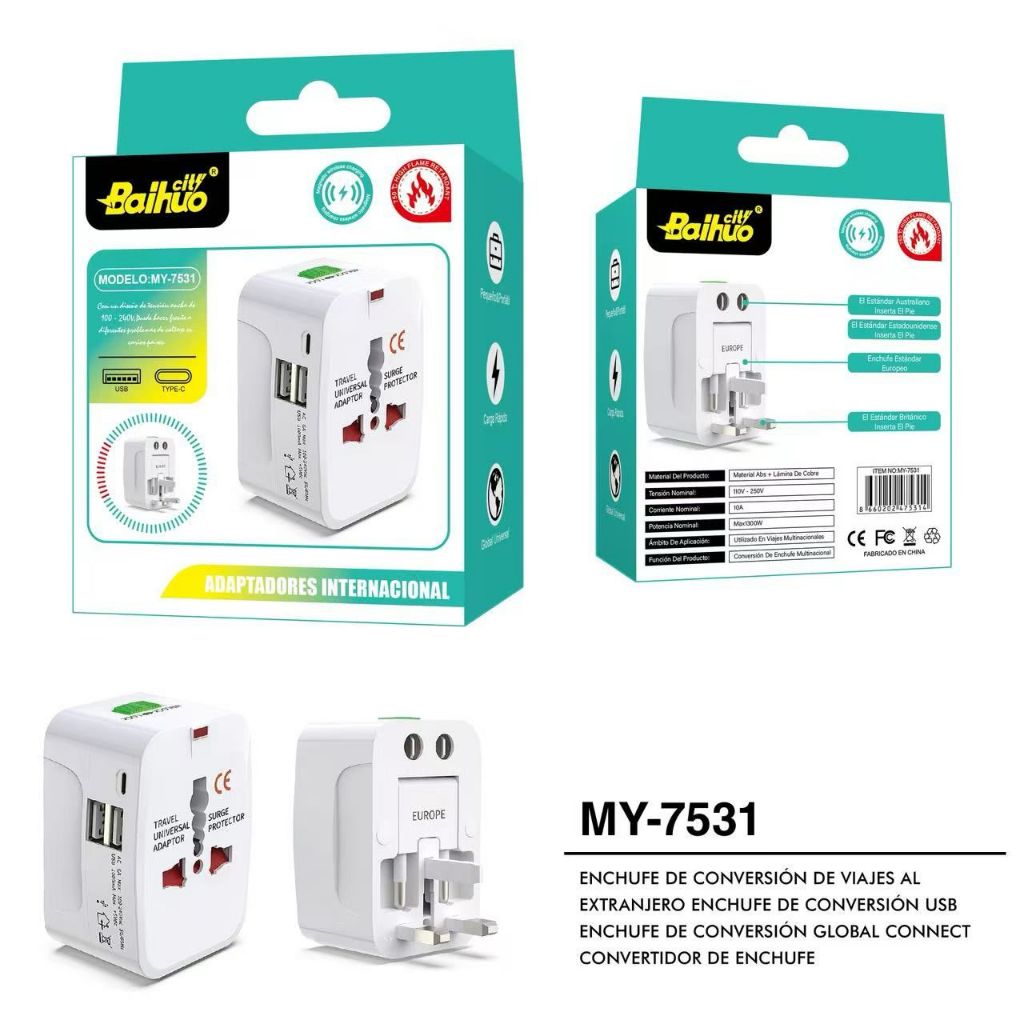 Adaptador De Tomada Universal Com 2 Usb  E TIPO-C 