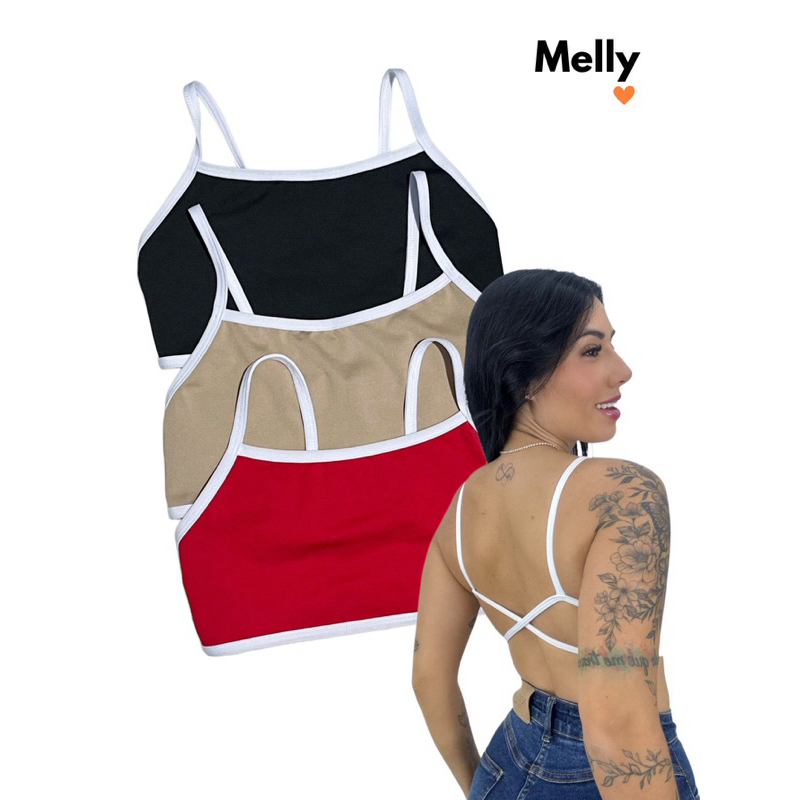 Kit 3 top cruzado BICOLOR costa nua cropped fitnes